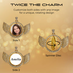 Personalized Gold Spinner Disc Angel Wings Pendant for Men & Women