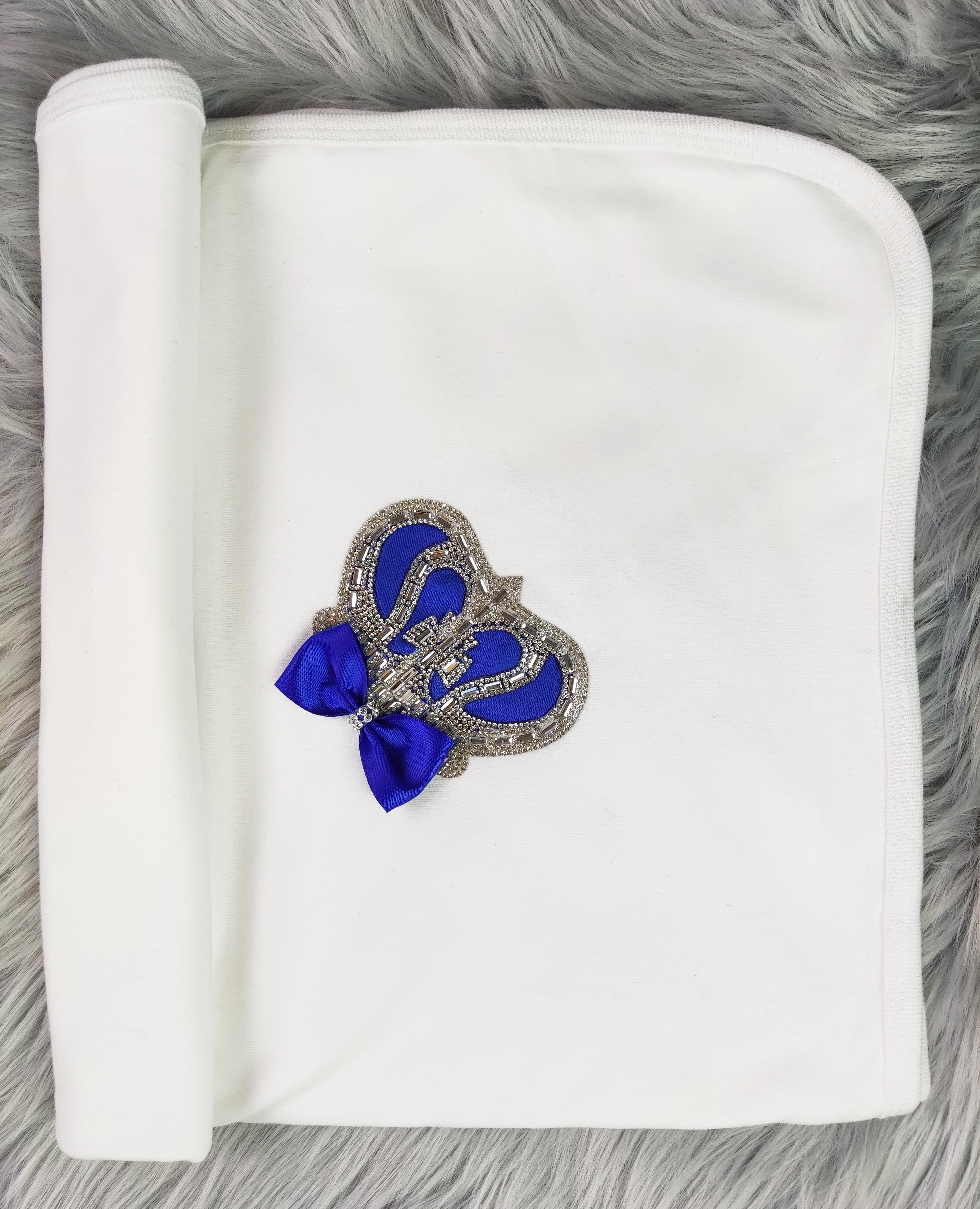 Royal Blue on White Blanket