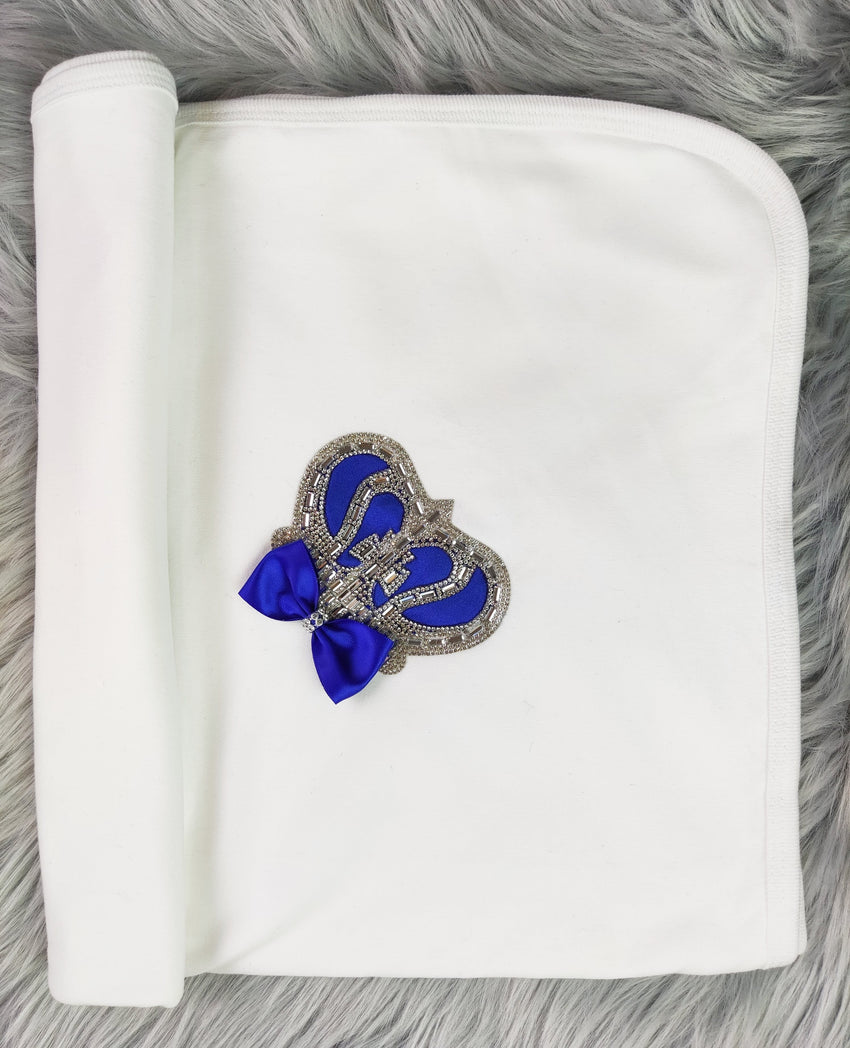 Royal Blue on White Blanket