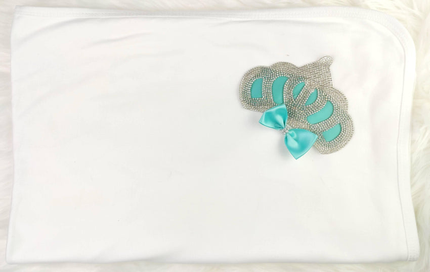 Mint Green On White Blanket (Queen Crown)