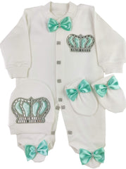 Mint Green On White Blanket Set (Prince Crown)