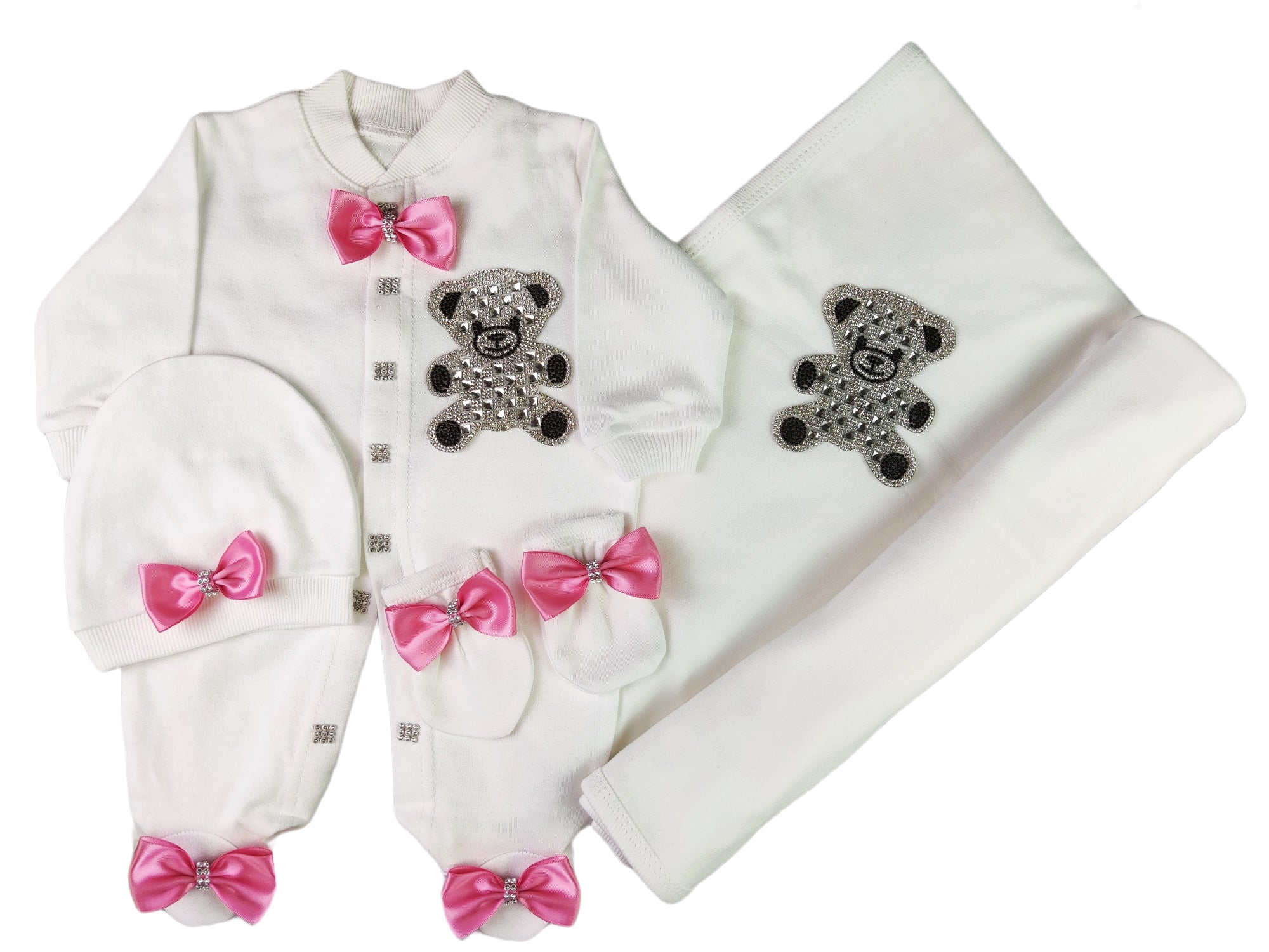 Pink on White Blanket Set