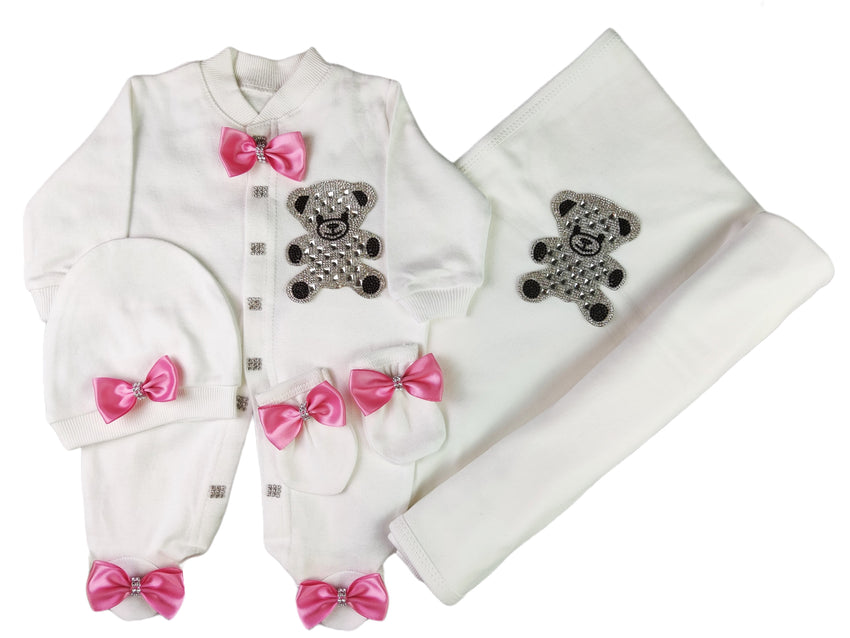 Pink on White Blanket Set