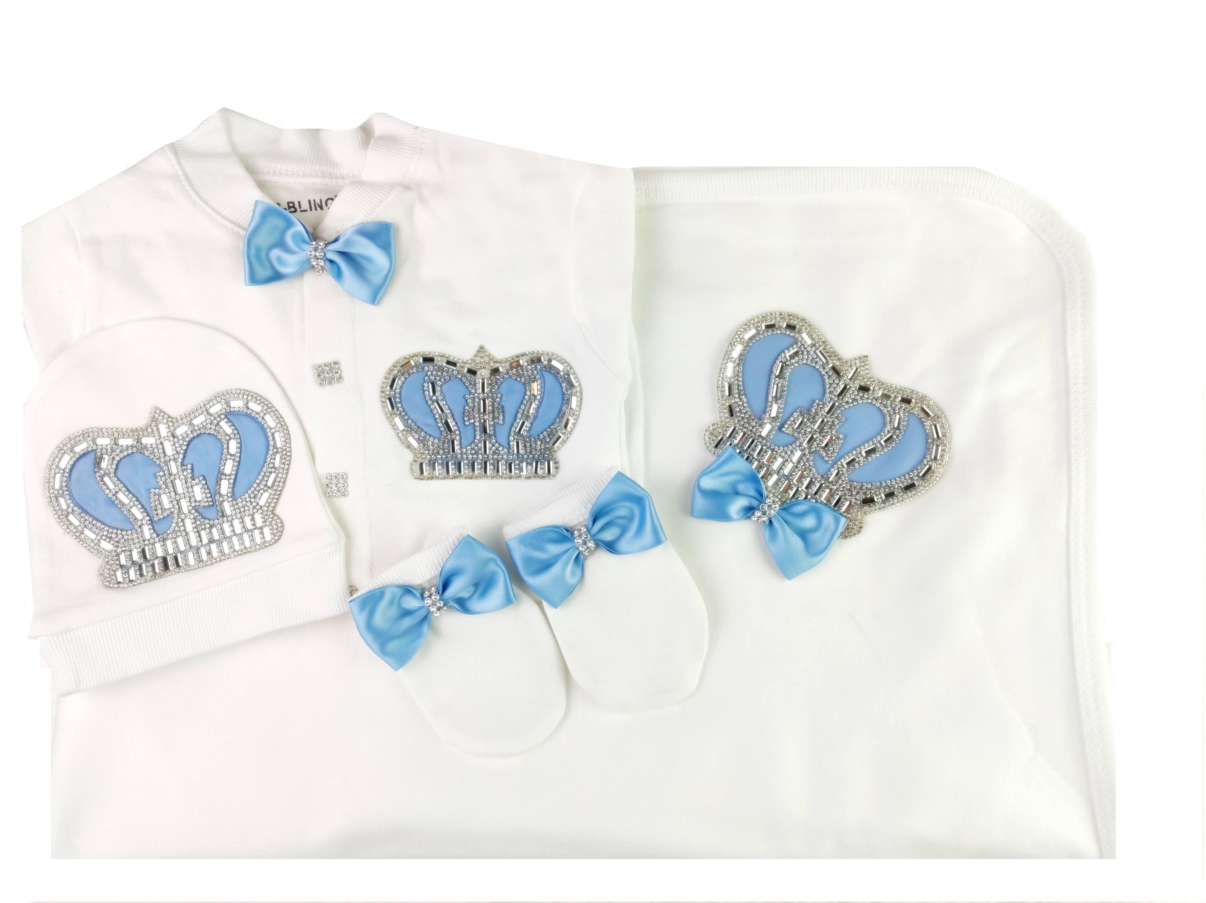 Baby Blue on White Blanket Set