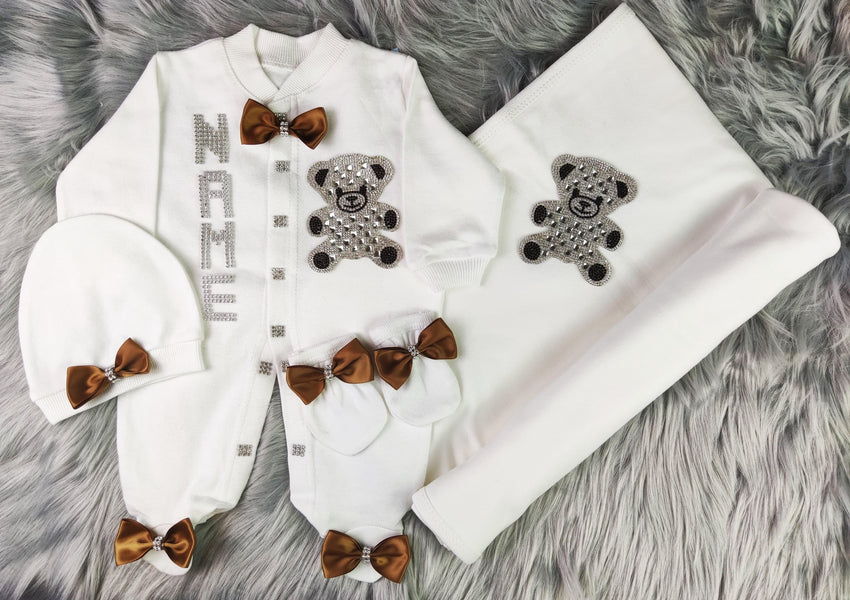 Golden Brown on White Blanket Set