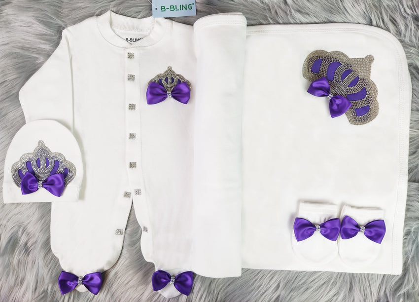 Purple On White Blanket Set