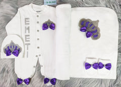 Purple On White Blanket Set