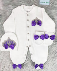 Purple On White Blanket Set
