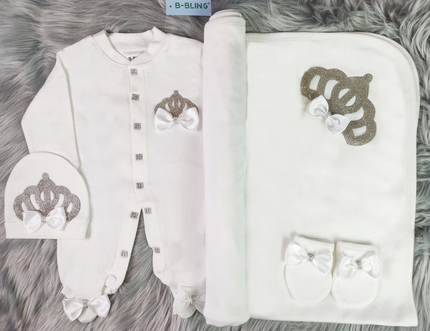 White On White Blanket Set ( Queen Crown )