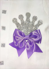 Purple on White Crystal Rhinestone Crown Romper Set