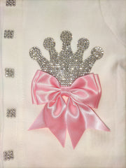 Pink on White Crystal Rhinestone Crown Romper Set