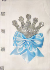 Baby Blue on White Crystal Rhinestone Crown Romper Set