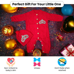 Red Baby Woolen Romper Girls Crown