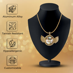 Personalized Gold Spinner Disc Angel Wings Pendant for Men & Women