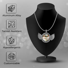 Personalized Silver Spinner Disc Angel Wings Pendant for Men & Women