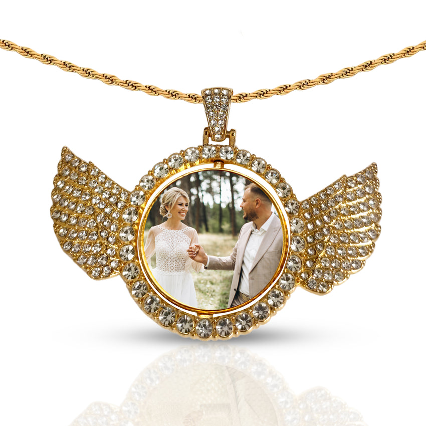 Personalized Gold Spinner Disc Angel Wings Pendant for Men & Women