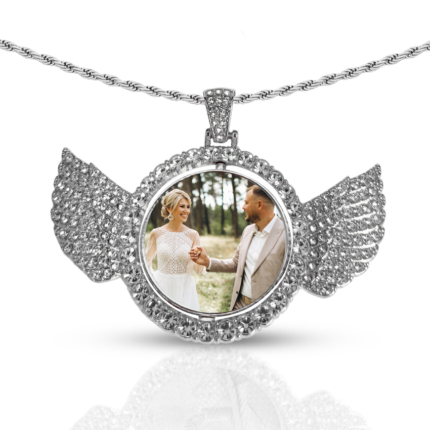 Personalized Silver Spinner Disc Angel Wings Pendant for Men & Women