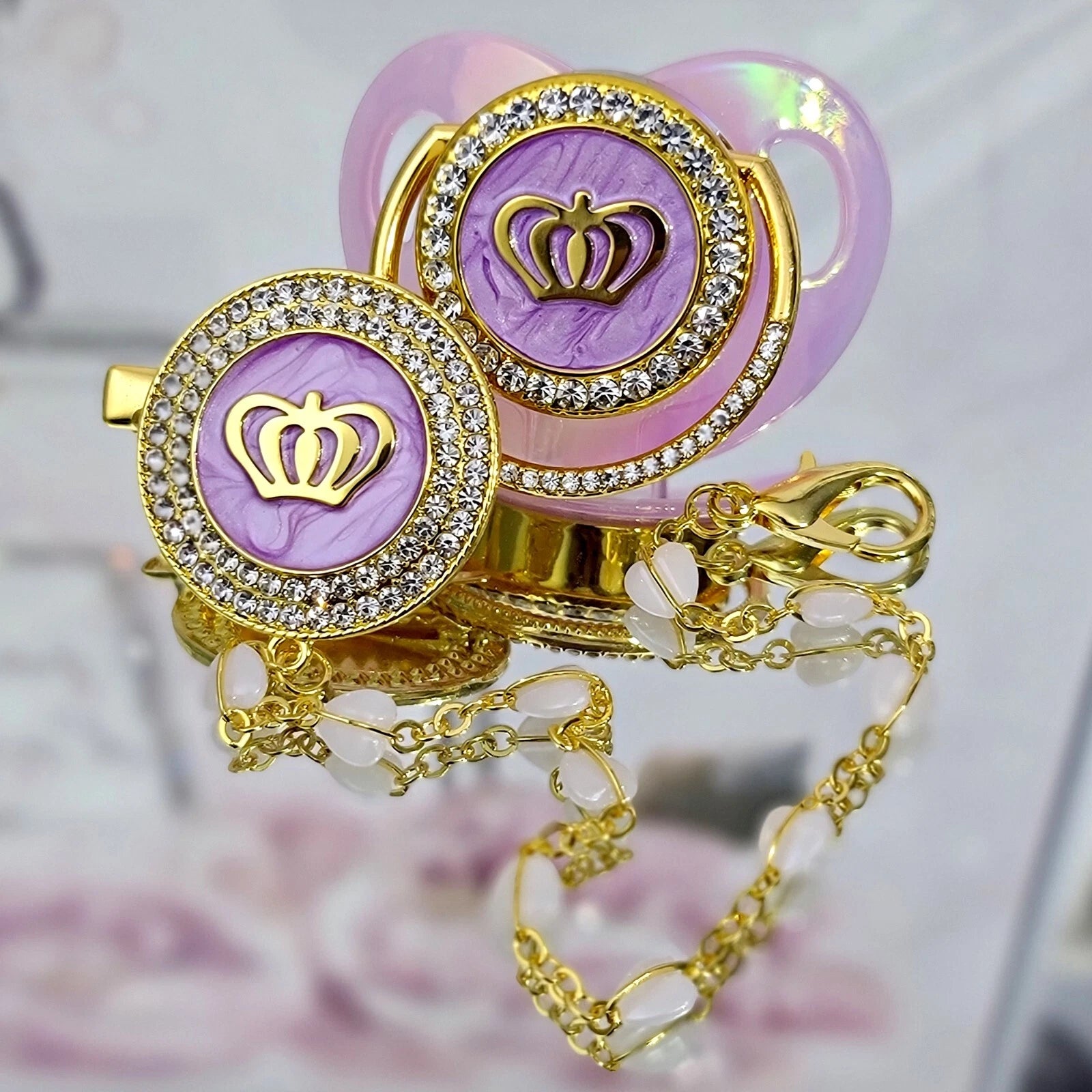 Pink Purple crown soother princess crown crystals