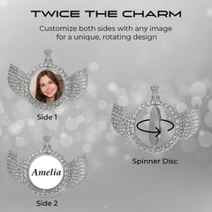 Personalized Silver Spinner Disc Angel Wings Pendant for Men & Women