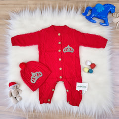 Red Baby Woolen Romper Girls Crown