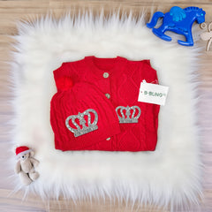 Red Baby Woolen Romper Boys Crown