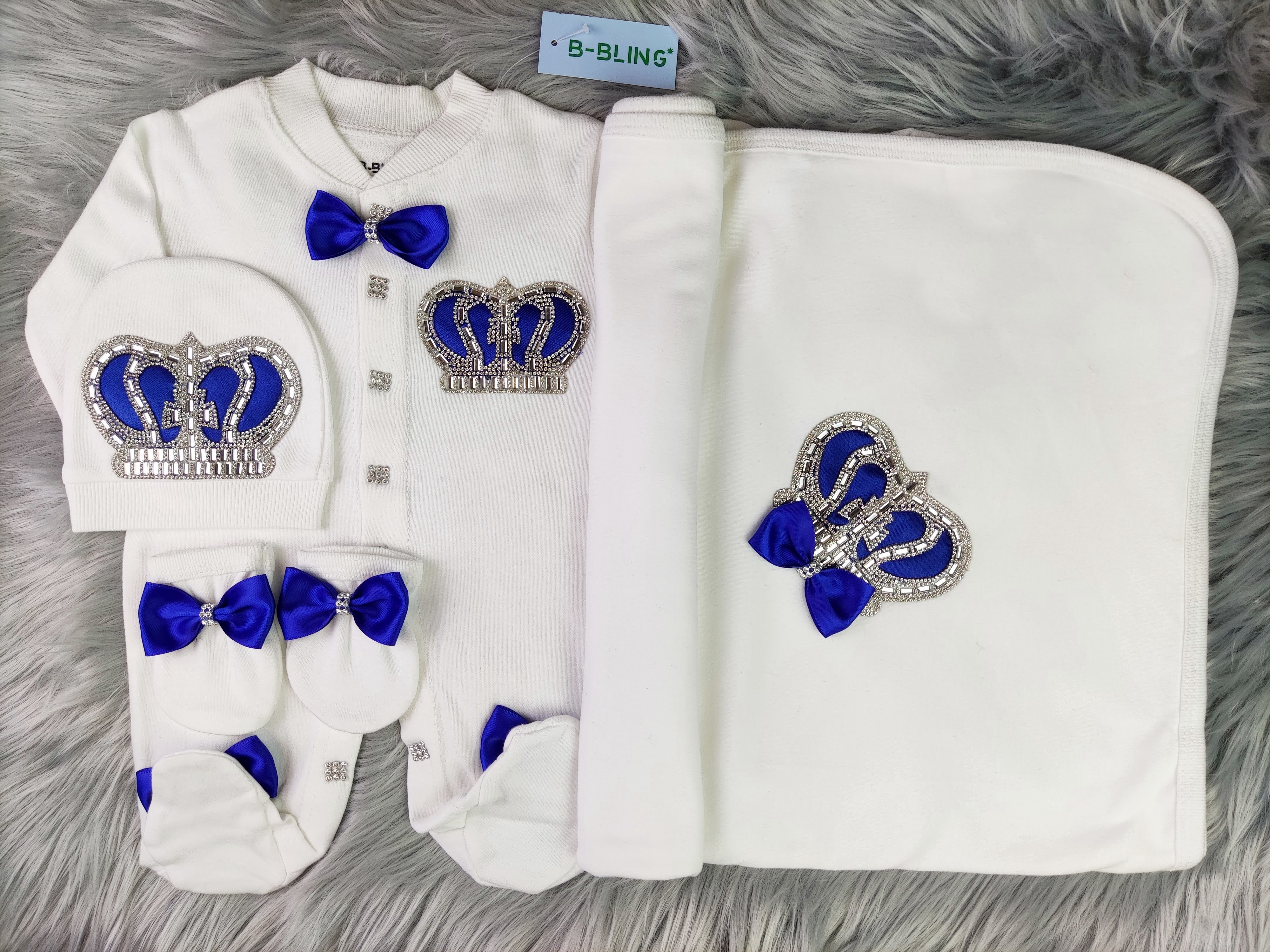 Royal Blue on White Blanket Set