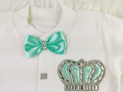 Mint Green On White Blanket Set (Prince Crown)