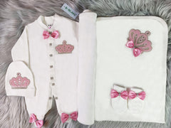 Beaded Pink On White Blanket Set